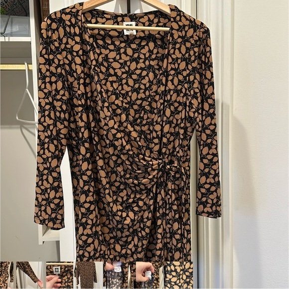 Anne Klein Faux Wrap 3/4 Sleeve Black with Coffee Brown 0X - Picture 1 of 8
